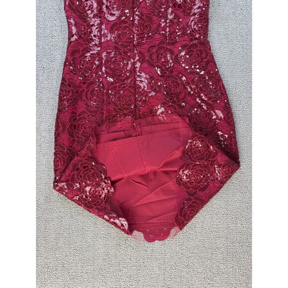 Aiden by Aiden Mattox Dress Floral Lace Sequin Mini Red Rose Size 8 - Picture 3 of 8